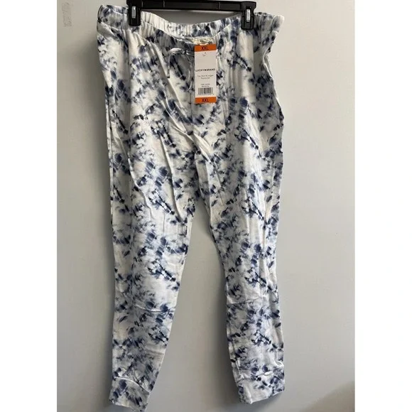 NEW Lucky Brand Women's XXL 3-Pc Pajama Set T-shirt Joggers Shorts Blue Tie Dye - Picture 12 of 14